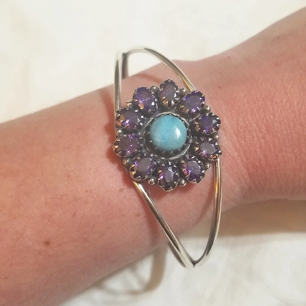 20.91 Carats! TANZANITE LARIMAR Sterling Bangle Bracelet Vintage - Picture 8 of 8